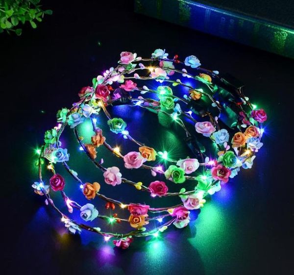 

2021 multicolor luminous headwear rattan flower wreath glowing led head band party wedding decoration for women girls masquerade, White
