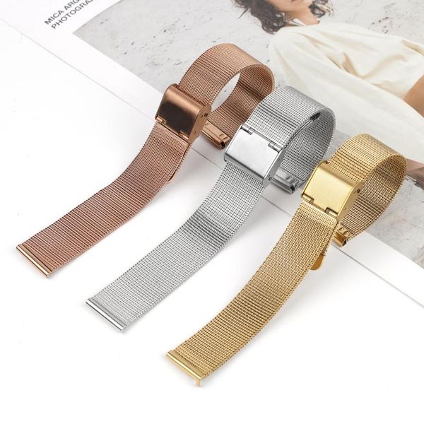 

watch bands 16mm 18mm metal band stainless steel straight end bracelet mesh buckle strap correa, Black;brown