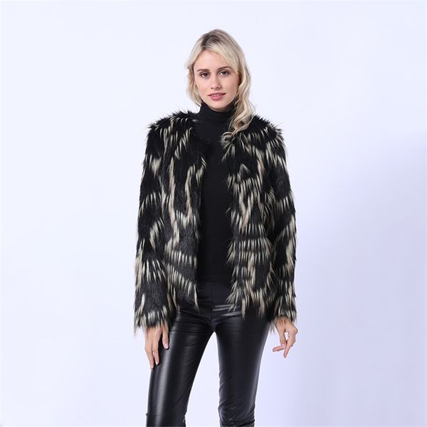 autunno e inverno cappotto di visone artificiale da donna imitazione pelo di coniglio contrasto colore slim fit lusso medio 211207