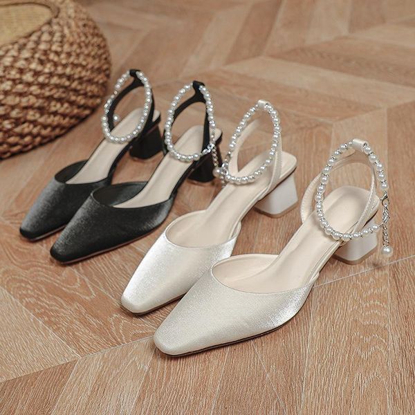 

sandals closed toe black shoes for women summer heels med pearl beige girls block square low 2021 medium comfort high fashi