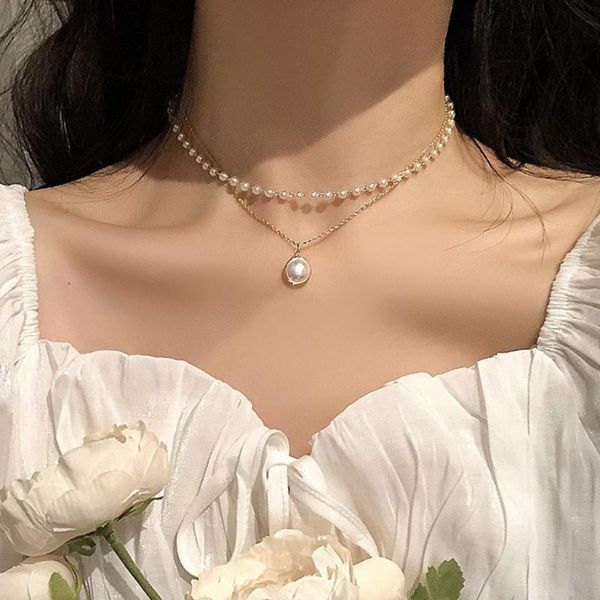 

pendant necklaces fashion peral layered necklace choker women aesthetic collarbone neck chain jewelry initial charm party gift accessories, Silver