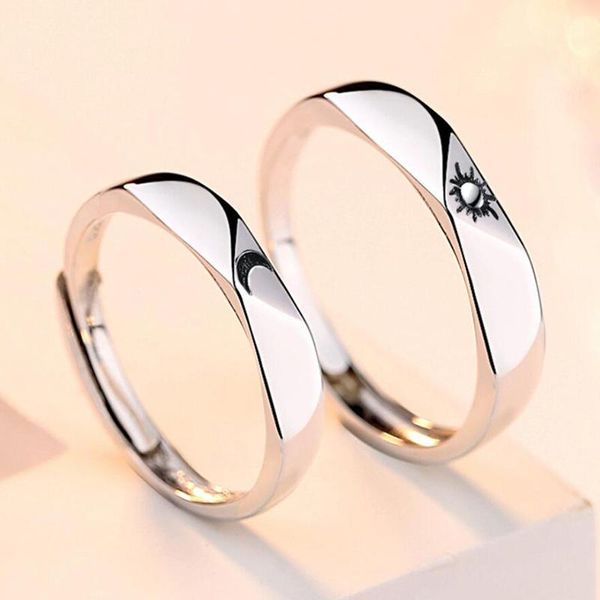 

wedding rings fashion simple opening sun moon ring minimalist silver color adjustable for men women couple engagement jewelry, Slivery;golden