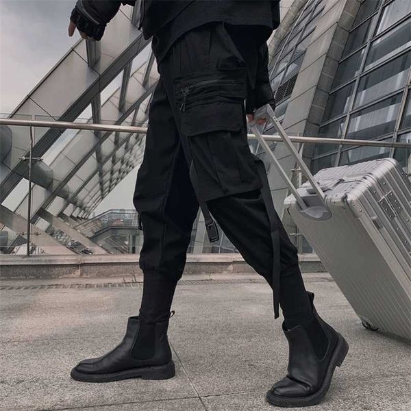 

houzhou black cargo pants for men cargo trousers for jogging streetwear korean men's fashion pants summer techwear hip hop 211112