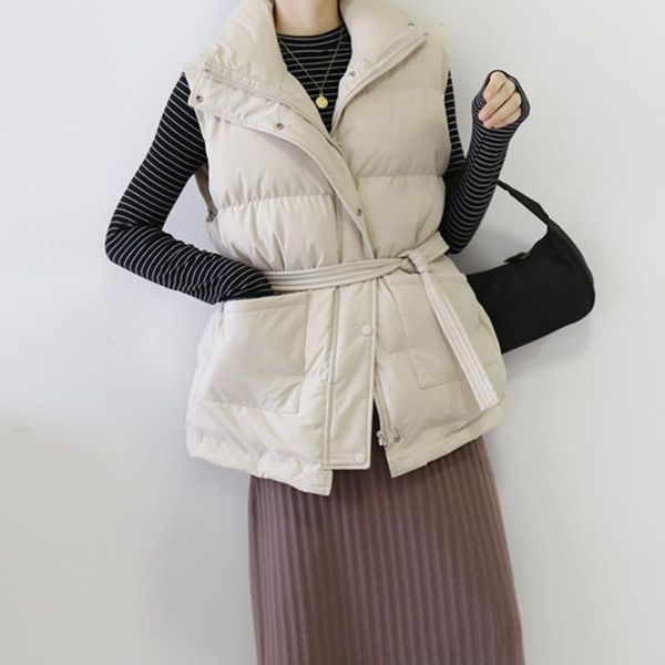 

women's vests 2021 sleeveless jacket women casual cotton korean style outwear warm winter vest black waistcoat 4 colors mujer parkas, Black;white