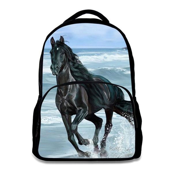 

backpack men's school bags for teen animal horse printing casual travel pu felt fabric bagpack 15.6 inch laptop