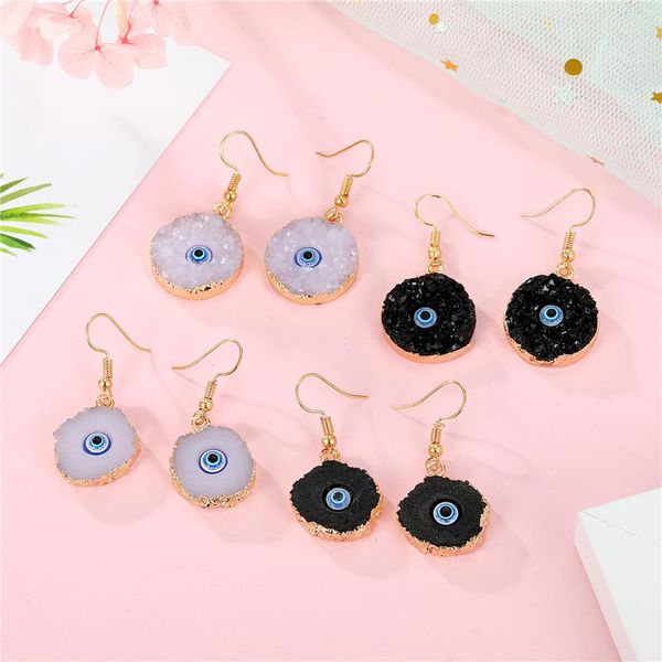 

dayoff 1pair turkish fake drusy earring evil eye dangle earings female black resin stone statement earrings women jewelry e791-2 & chandelie, Silver