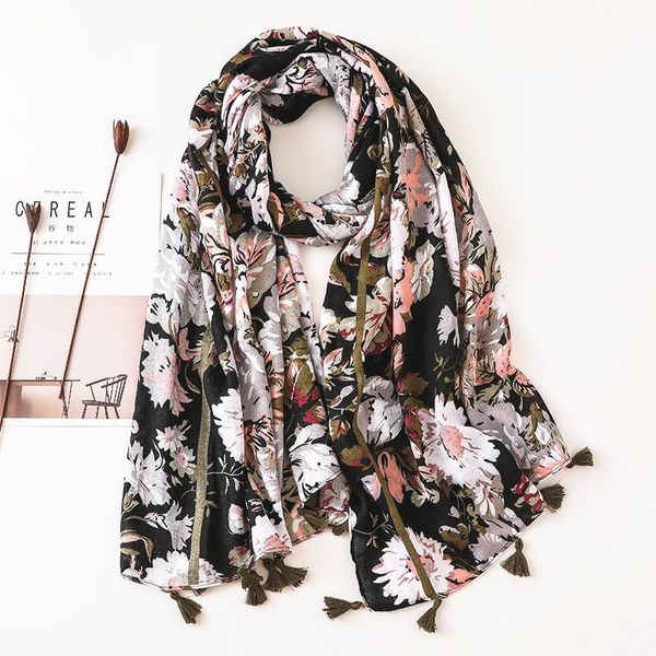 

scarves yitao 003 180cm bohemin women cotton floral print scarf autumn tassel poncho wraps bandana, Blue;gray