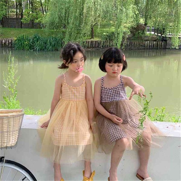 Sommer Ankunft Mädchen Mode Plaid Kleid Kinder Koreanische Design Baumwolle Kleider Kleidung 210528