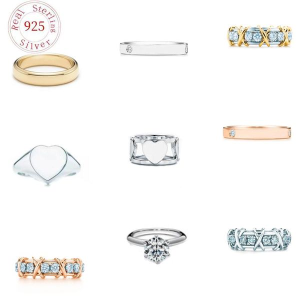 

cluster rings women's sterling silver tif ring luxury original brand jewelry wedding anniversary couple gift, Golden;silver