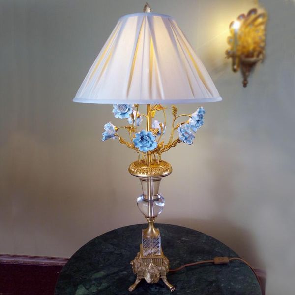 

table lamps elegant lamp with brass and crystal bass trimming ceramic flowers french antique reproduction desk light