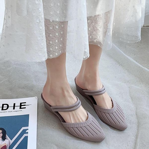 

spring/summer wedge heel half slippers fashion two wear sandals baotou ladies and, Black