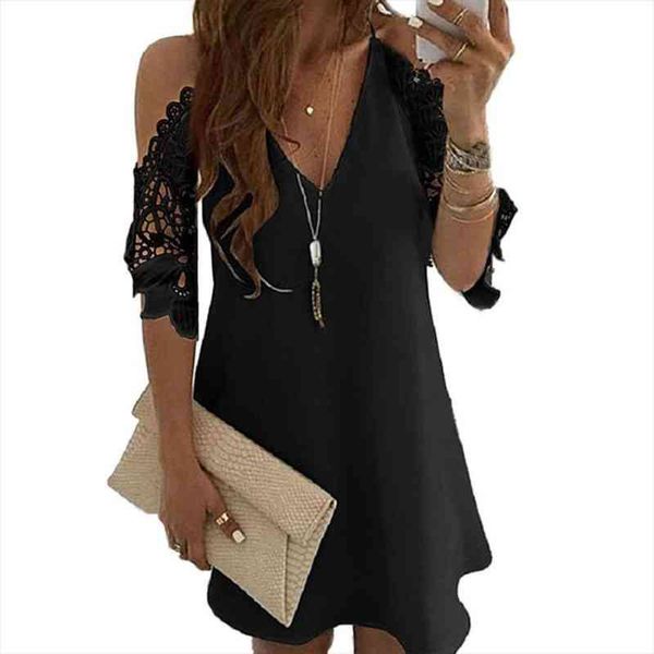 

summer v neck women dresses pineapple floral print cold shoulder lace a line beach dress black s 4xl, Black;gray