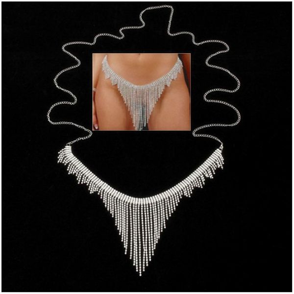 

ainameisi crystal tassels waist chain cute bikini rhinestone underwear belly chain fashion body jewelry for women 1745 q2, Silver