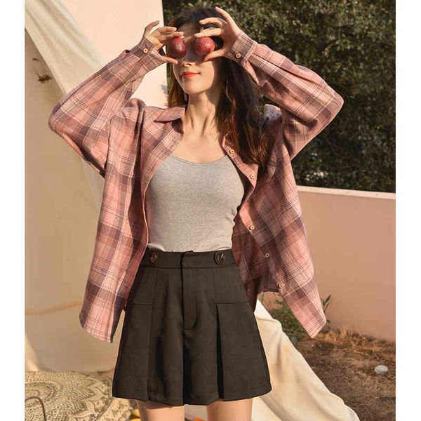 

female plaid shirt clothes 2021 autumn shirts for ladies sleeve, White