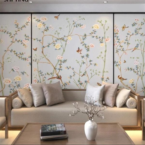 

wallpapers custom size large self adhesive 3d po murals home decor hand-painted flowers and birds wall painting waterproof