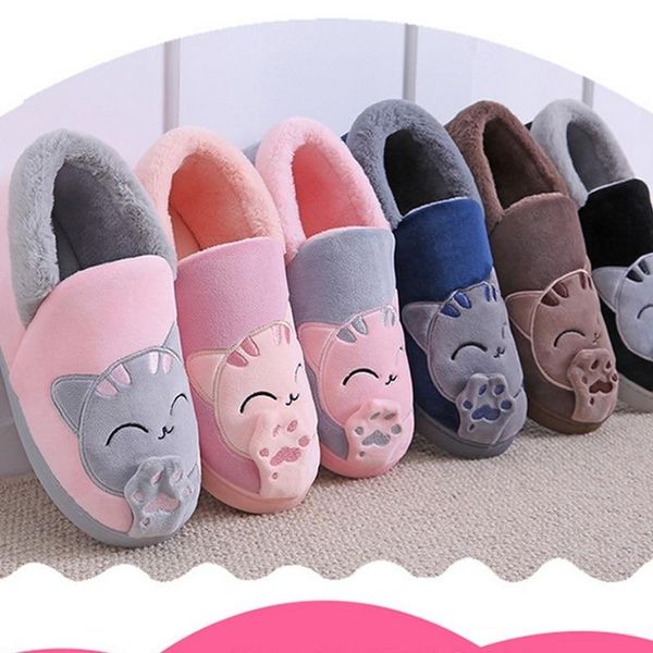 

kids baby boys girls winter slippers cartoon cat non-slip home indoors shoes soft comfortable, Black
