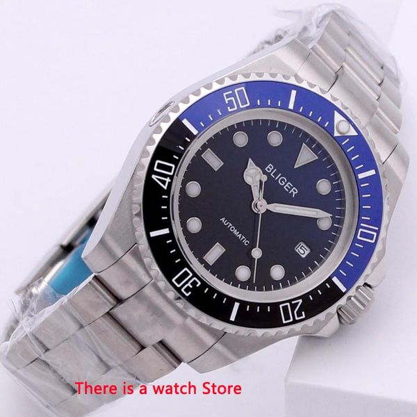 

wristwatches bliger 43mm automatic mechanical watch men business ceramic bezel calendar sapphire glass luminous wristwatch, Slivery;brown