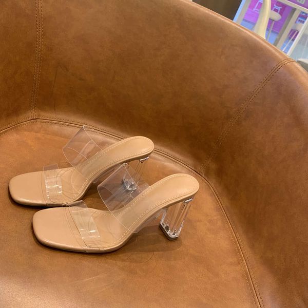 

summer net red same one line transparent band ultra-high heel sandals women's thick sexy, Black