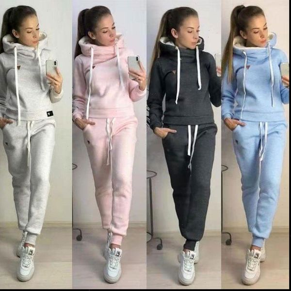 

women tracksuits autumn winter sets tracksuit for long sleeve hoodie and pants two piece set warm outfits running suit, Gray