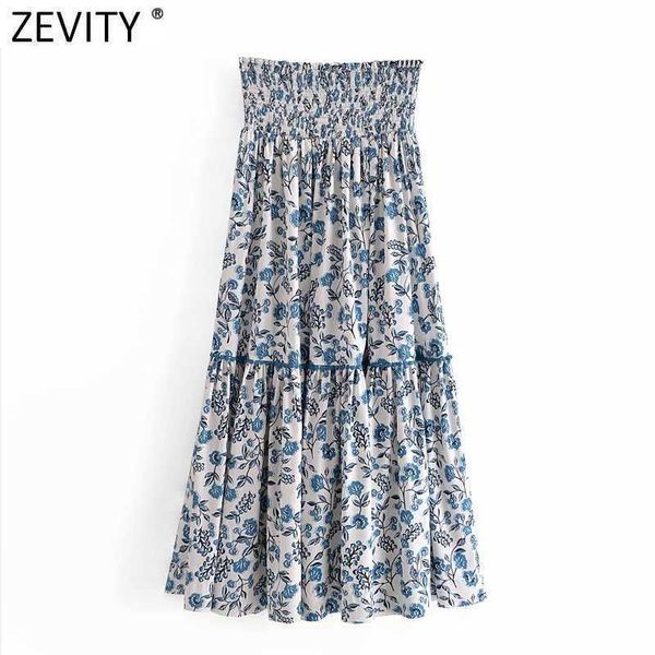 

zevity women fashion floral print lace crochet stitching midi skirt faldas mujer female elastic high waist boho skirt qun786 210603, Black