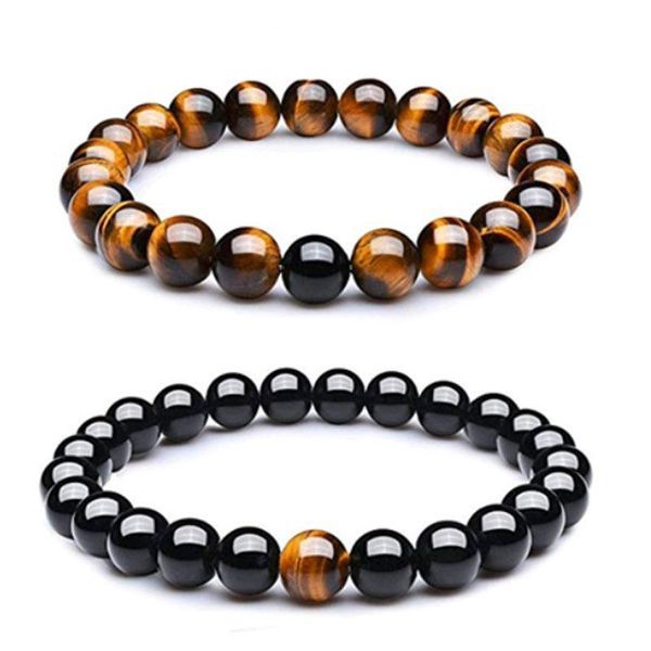 

beaded, strands lava stone jewelry bracelet beaded elastic couple friendship natural female 8mm tiger eye pearl set, Black