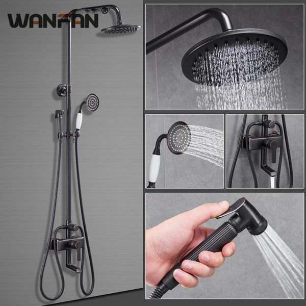 

bathroom rainfall shower set bathtub faucets mixer tap black bronze waterfall and cold water wall mounted sets