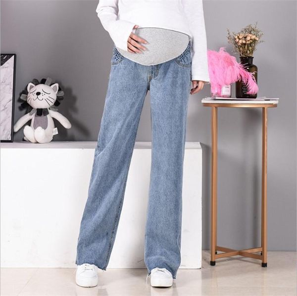 

maternity bottoms jeans denim wide-leg pants for pregnant women large size pregnancy arrival, White
