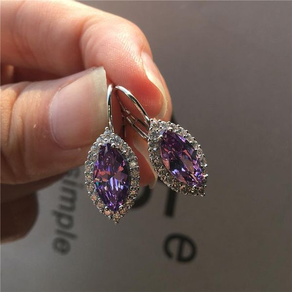 

clip-on & screw back luxury crystal female purple stone earrings cute small 925 sterling silver clip vintage wedding for women
