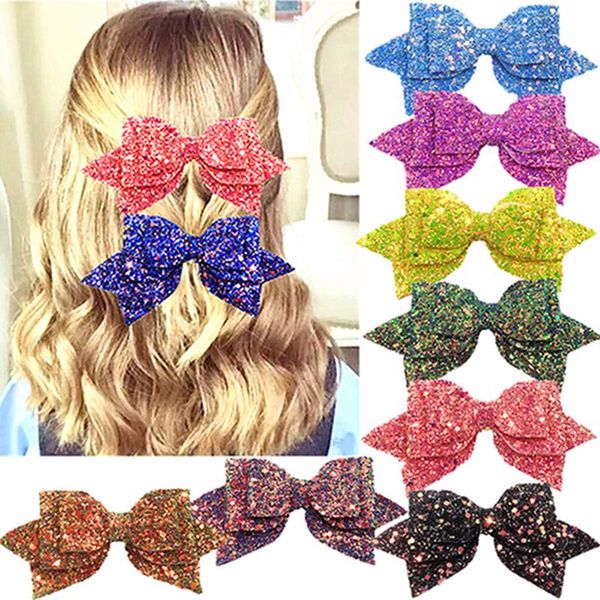 

14*7 cm glitter sequins dovetail bowknot children bangs hairpins diy handmade bows toddler headwear sweet kids hair accessories, Slivery;white