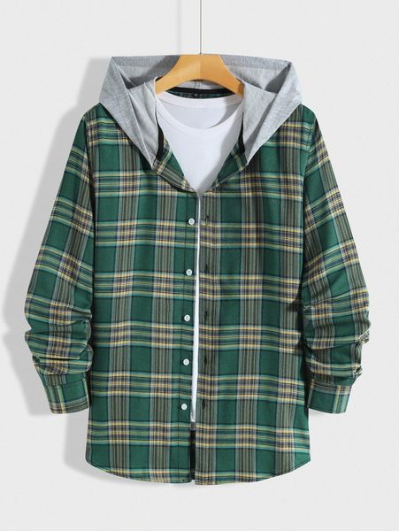 

men plaid hooded shirt 29pd#, White;black