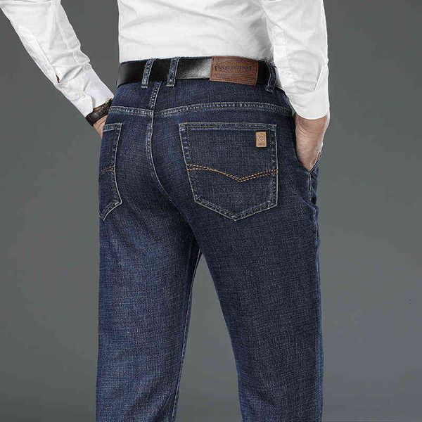 

autumn and winter jeans 2021 loose straight high waist elastic work fashion men's pants, Blue