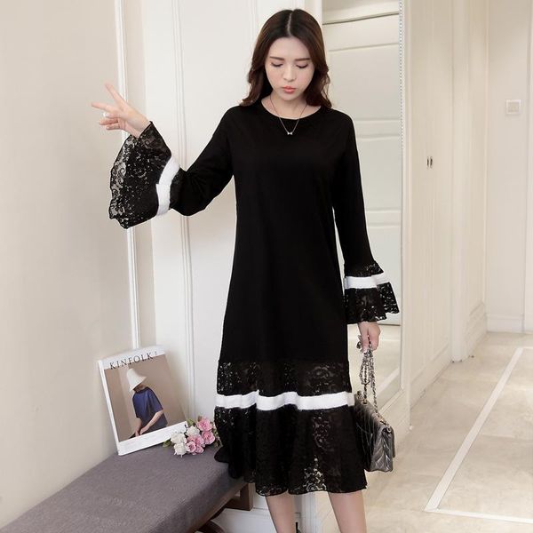 

maternity dresses spring lace long sleeve pregnancy large clothing patchwwork floral women dress for pregnant, White