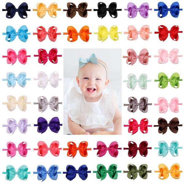 

hair accessories 1piece 4inch solid color bows headband for kids girls elastic band handmade baby turban boutique headwear, Slivery;white