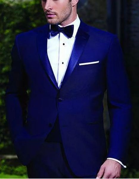 

men's suits & blazers two royal blue buttons groom tuxedo notch lapels man marriage prom dinner (jacket + pants bow tie, White;black
