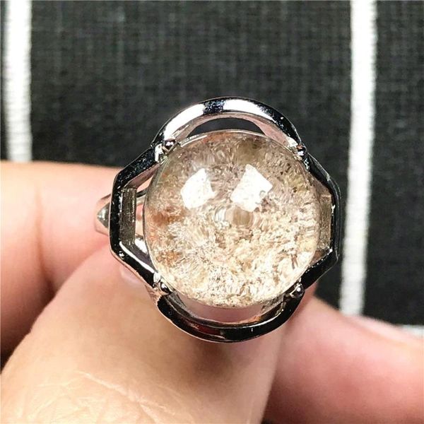 

cluster rings 12.5mm natural red phantom quartz crystal ring for woman man oval beads ghost garden stone silver adjustable jewelry, Golden;silver