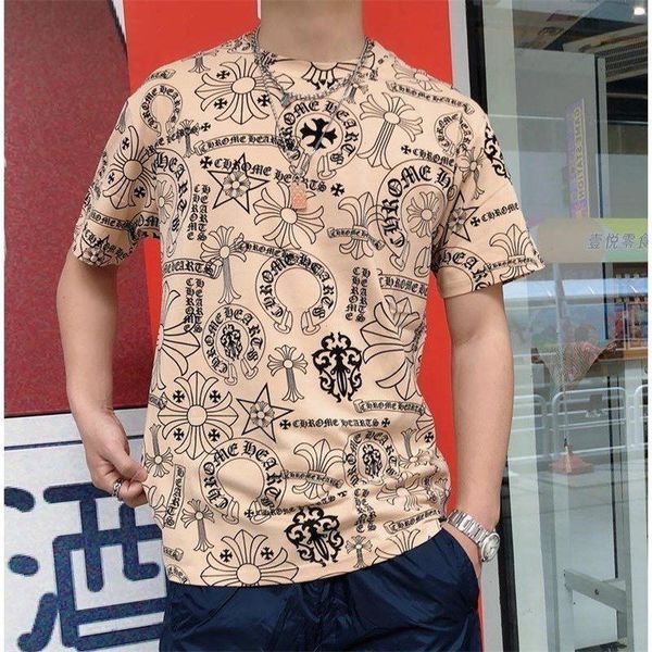 

sanskrit cross full print round neck os large version men's and women's t-shirt new fashion heavy industry cro, Black