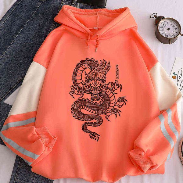 Altamente elogiado moda romance padrão dragão impresso homens e mulheres hoodie casual rua estilo legal meninos / meninas hip hop roupas y211118