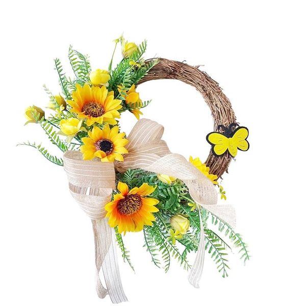 

artificial sunflower wreath hanging summer autumn front door garland for home party wedding window wall decoration novelty items