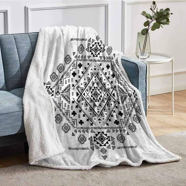 

sherpa blanket ancient maya with prehistoric geometric form triangles and lines print weighted blanket for adultsblack white