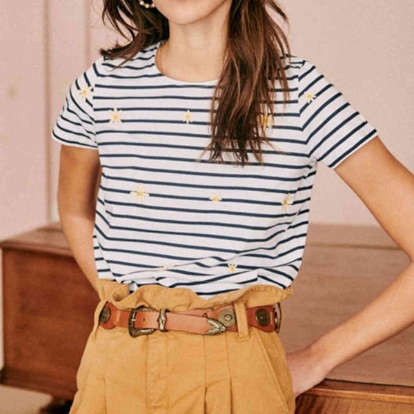 

t shirt daisy embroidery t shirt women summer rounded neck short sleeve casual white shirts vintage chic tees tunic