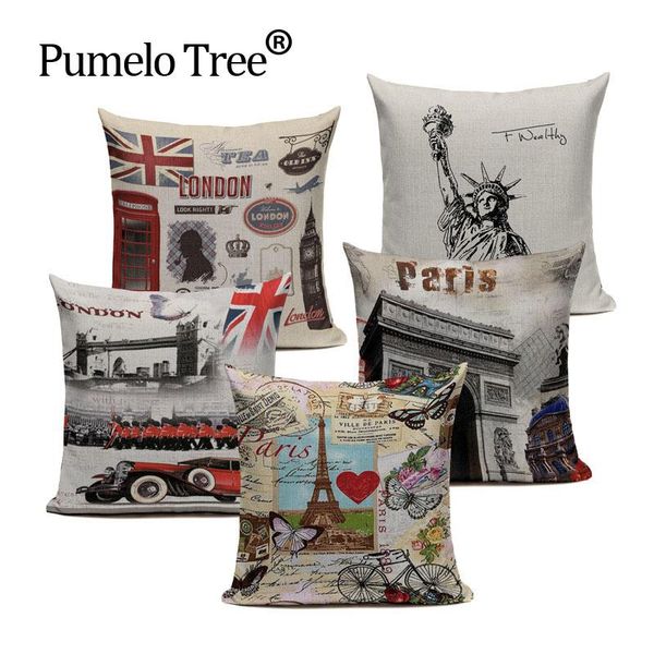 

cushion/decorative pillow famous places cushion cover vintage architecture roman theatre eiffel tower al arch printed linen