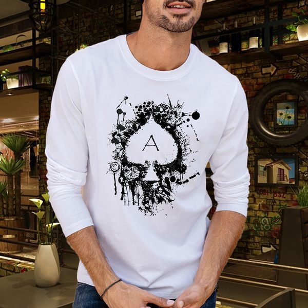 

new long sve t-shirt men's cotton t-shirt men's loose round neck large men's shirt, White;black