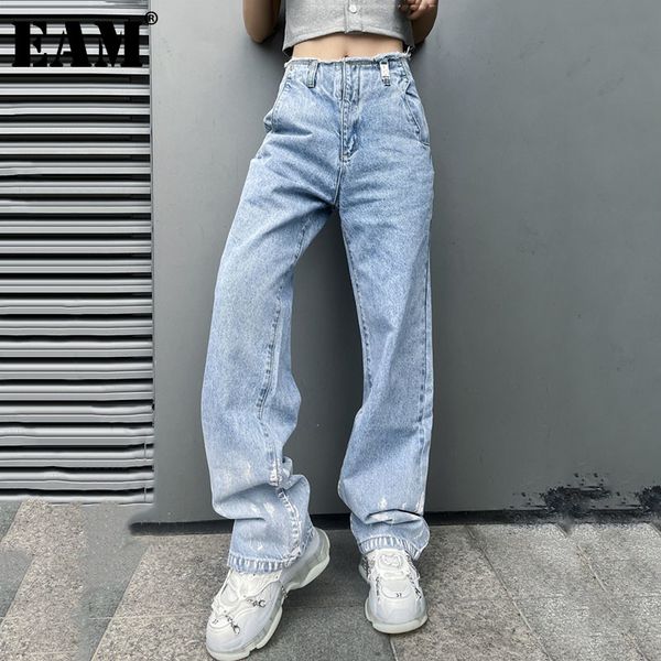 

[eam] vintage long high waist wide leg denim jeans loose women full length trousers fashion spring autumn 1dd7228 21512, Blue