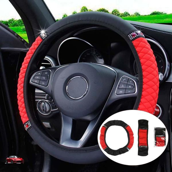 

steering wheel covers black red cover car for 38-37cm leather parts 1 pcs