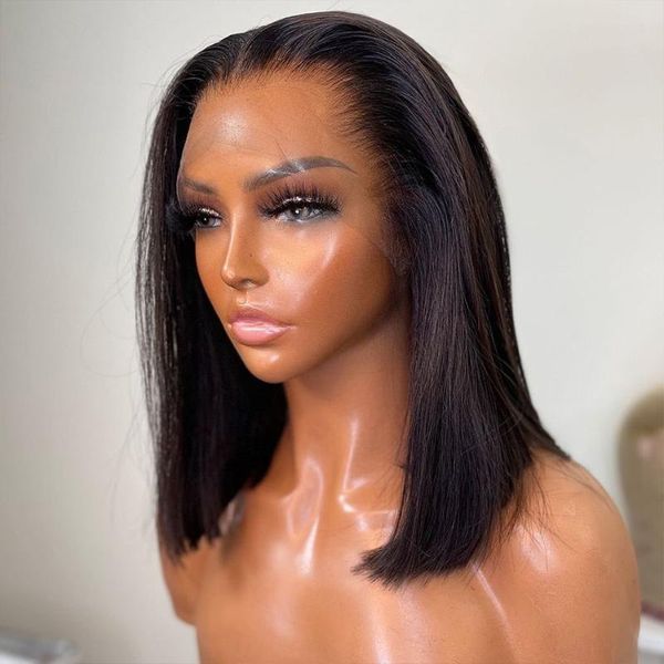 

lace wigs 13x4 front wig short bob straight human hair for women pre pluck with baby glueless remy, Black;brown