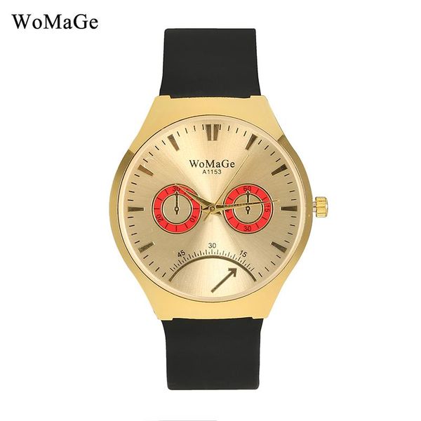 

wristwatches womage brand watches fashion casual designer golden dial classic black silicone strap sports quartz men watch relogio masculino, Slivery;brown