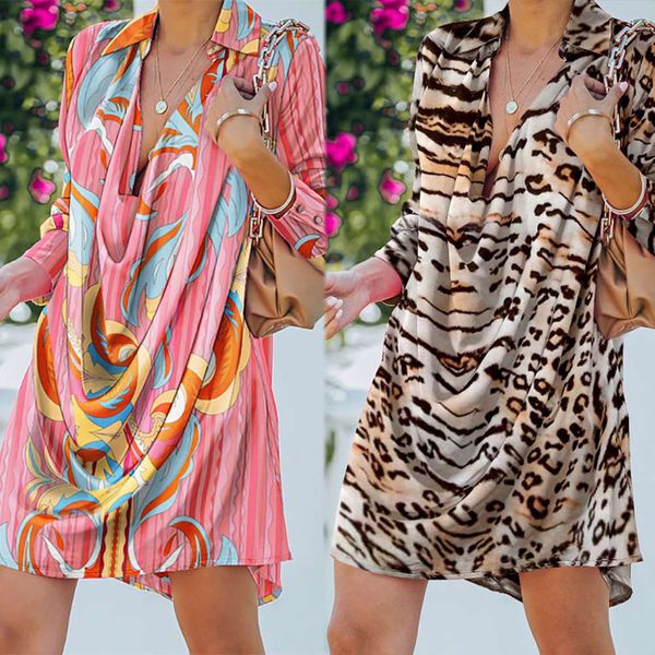 

autumn fashion printed lapel long sleeve casual loose, White;black