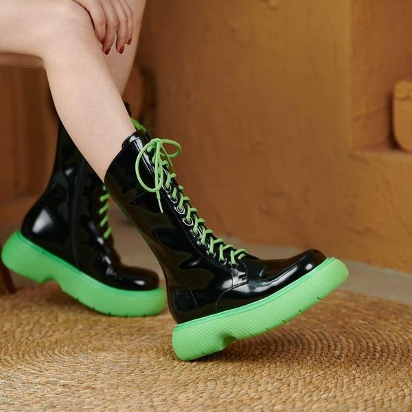 

boots concise shoes woman winter est platform chunky heels autumn band fashion party working mid-calf, Black