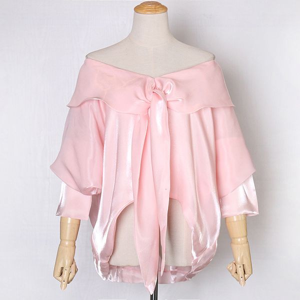

hoodie white patchwork ruffle blouse for women slash neck batwing sleeve casual shirt female fashion clothing spring, Black