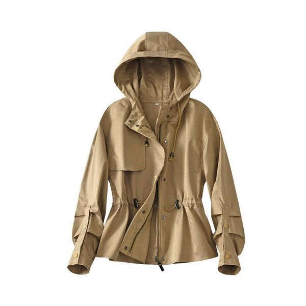 

women's jackets spring 2021 autumn windbreaker hooded long-sleeved casual large size loose thin coat jacket, Black;brown